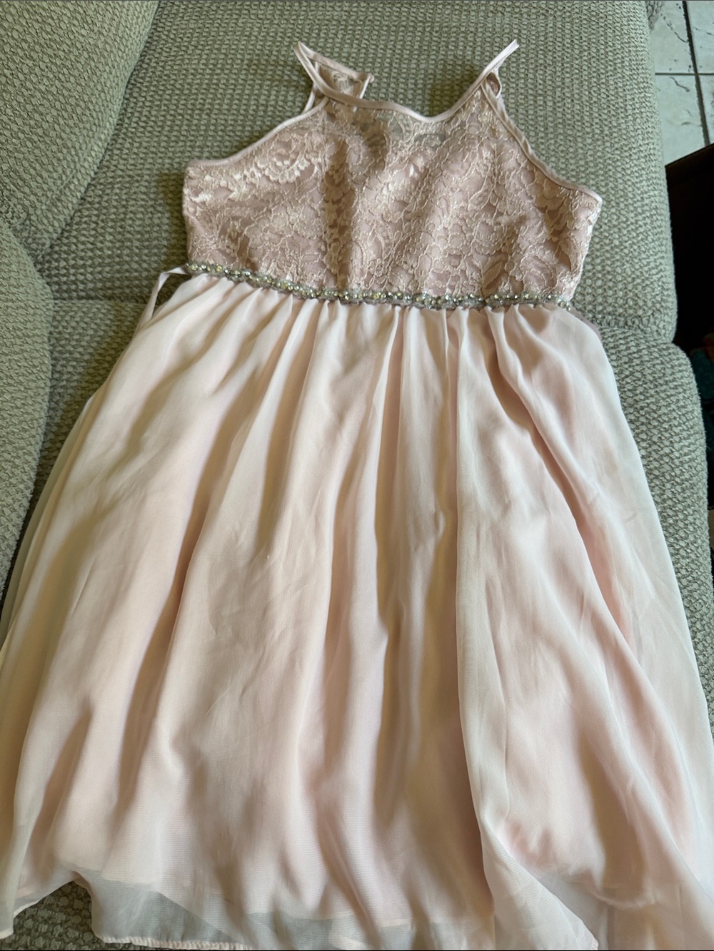 Girls' Sleeveless Lace & Chiffon Party Dress - Blush Pink